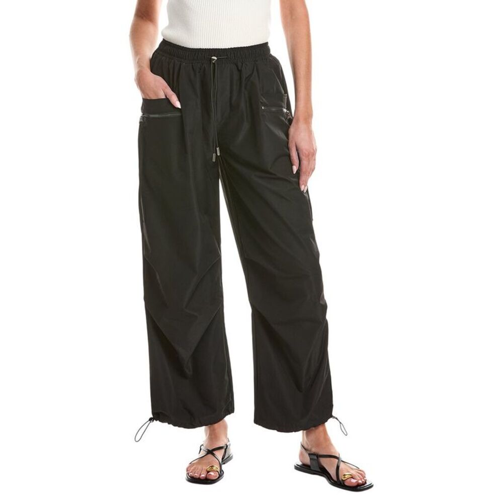 Gracia Womens  Drawstring Ruched Cargo Parachute Pant, Black